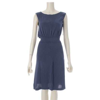 Chanel Cotton Change Knit CC Logo Plate Dress Sleeveless Top Skirt Navy 38