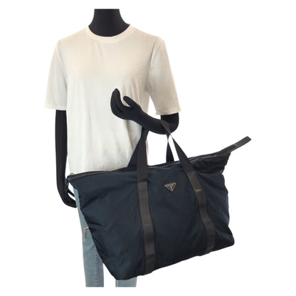 Prada Tessuto Saffiano Navy Nylon Leather Boston Bag — view 7