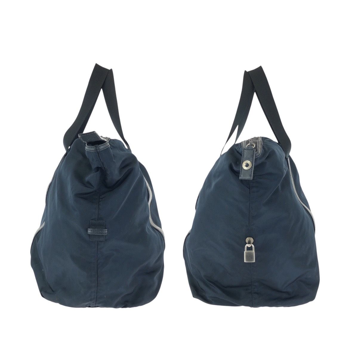 Prada Tessuto Saffiano Navy Nylon Leather Boston Bag — view 8