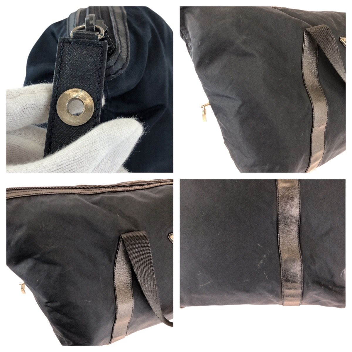 Prada Tessuto Saffiano Navy Nylon Leather Boston Bag — view 5