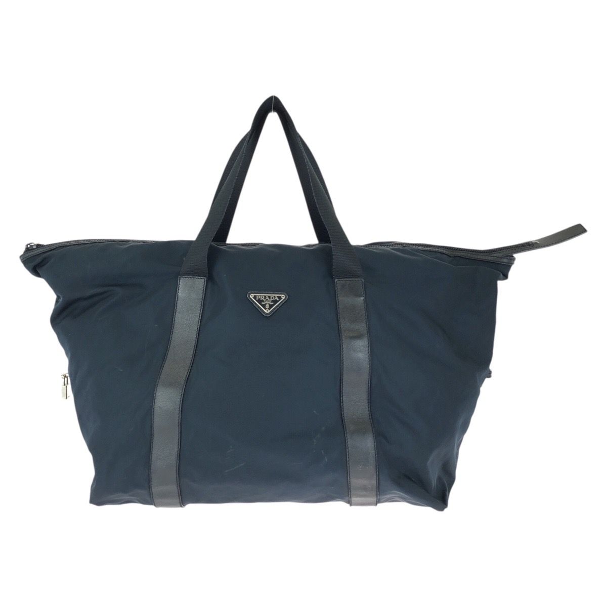 Prada Tessuto Saffiano Navy Nylon Leather Boston Bag