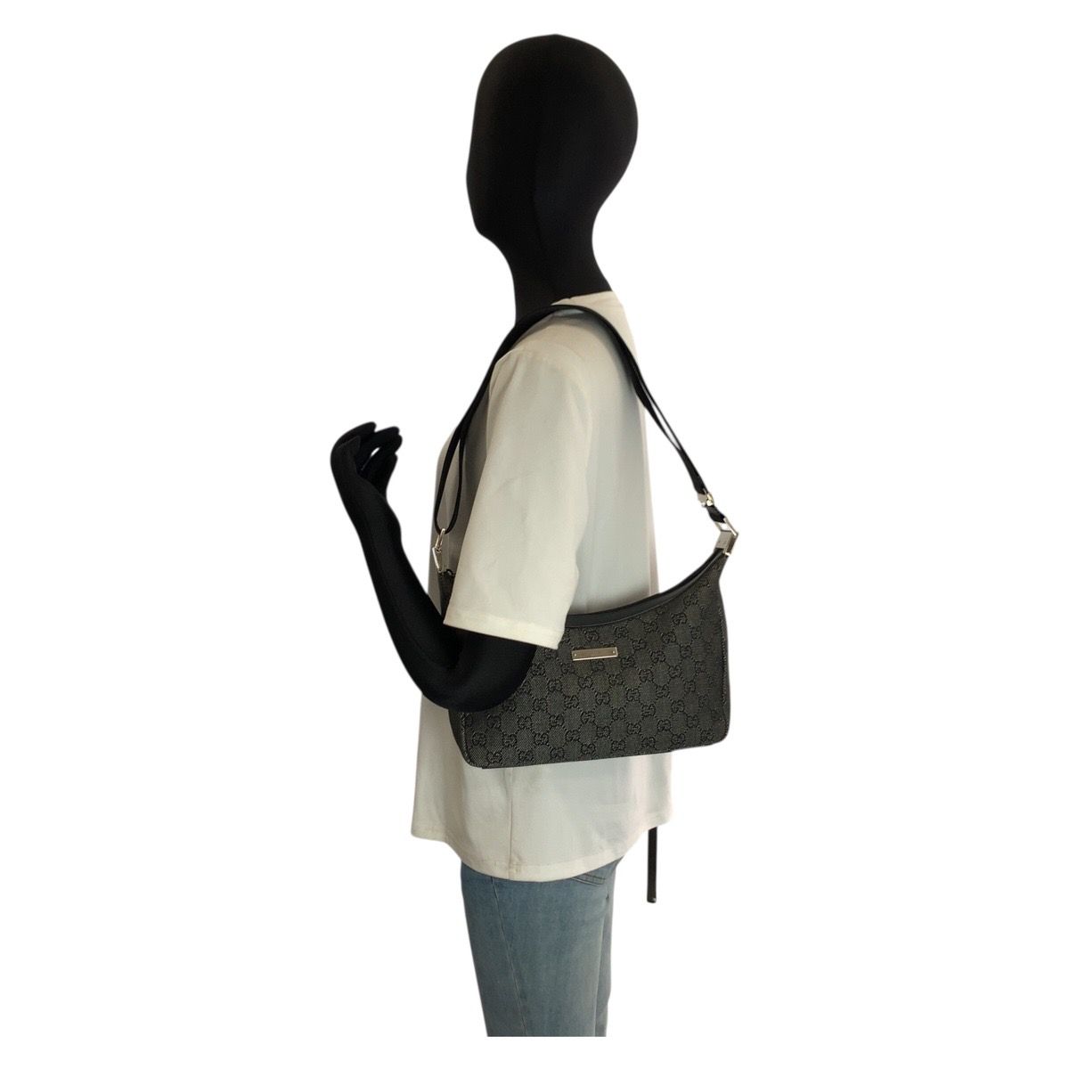 Gucci Black Silver GG Canvas Shoulder Bag Pochette — view 5