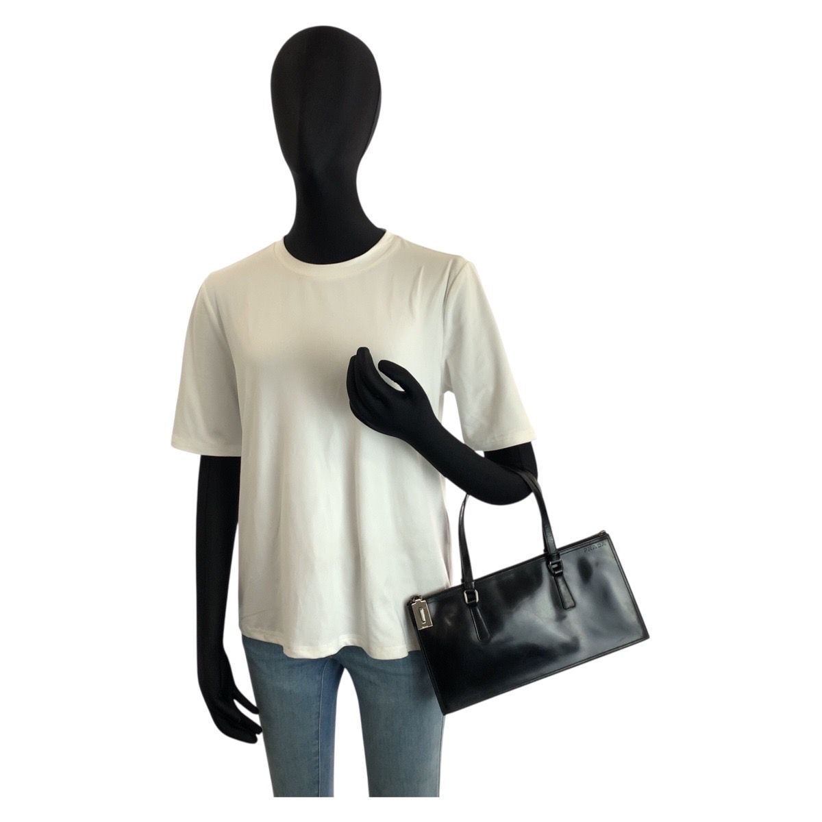 Prada Black Silver Patent Tote Bag — view 7
