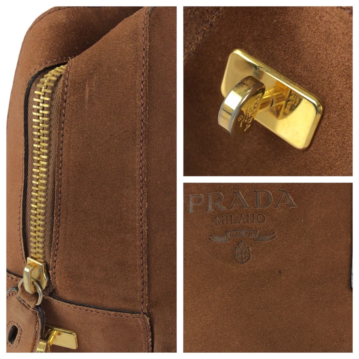 Prada Brown Gold Suede Boston Bag — view 6