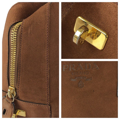 Prada Brown Gold Suede Boston Bag — view 6
