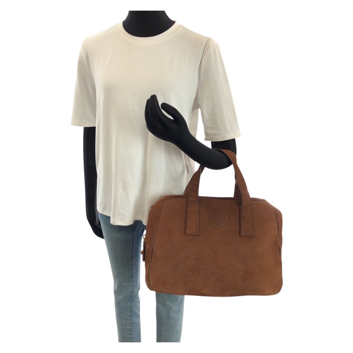 Prada Brown Gold Suede Boston Bag — view 8