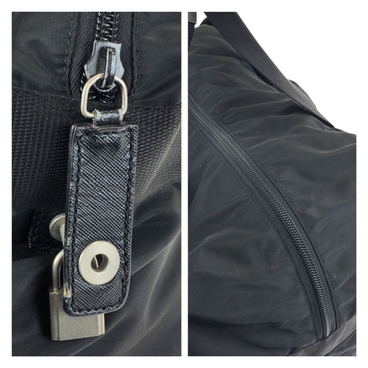 Prada Tessuto Saffiano Black Nylon Leather Boston Bag — view 6