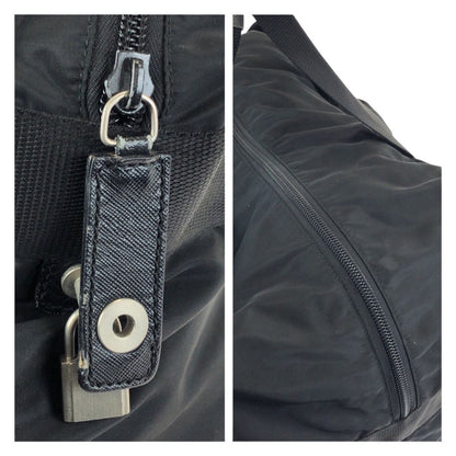 Prada Tessuto Saffiano Black Nylon Leather Boston Bag — view 6
