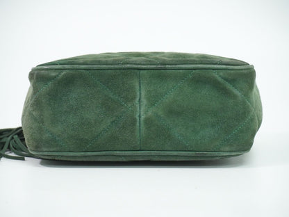 Chanel CC Logo Quilted Tassel Chain Shoulder Bag Pochette Suede Leather Green — view 3