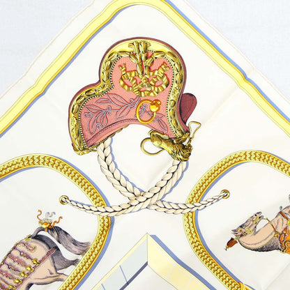 Hermes Carre 90 Grand Apala Cream Gold Multicolor Silk Scarf — view 5
