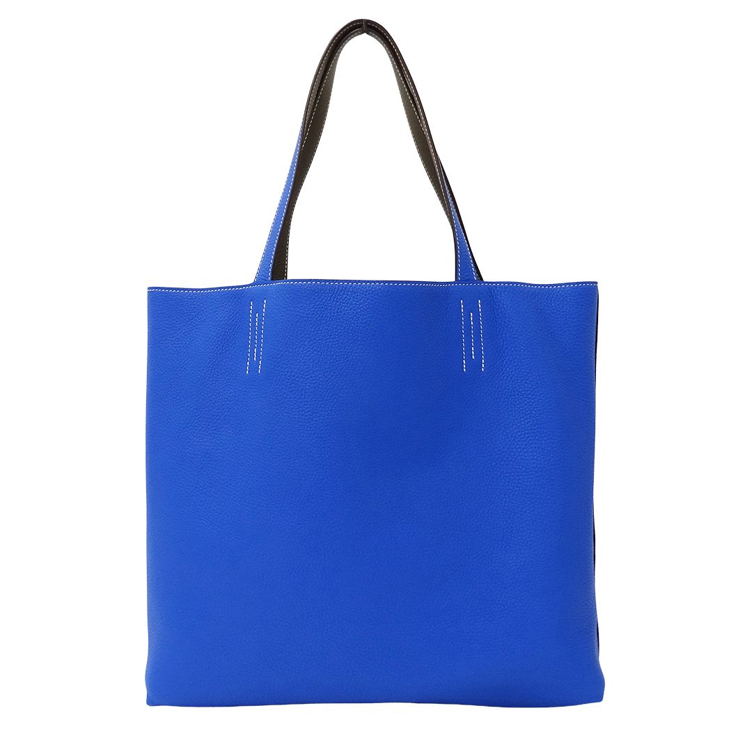 Hermes Tote Bag Double Sens 45 Taurillon Clemence Etoupe Blue Reversible — view 6