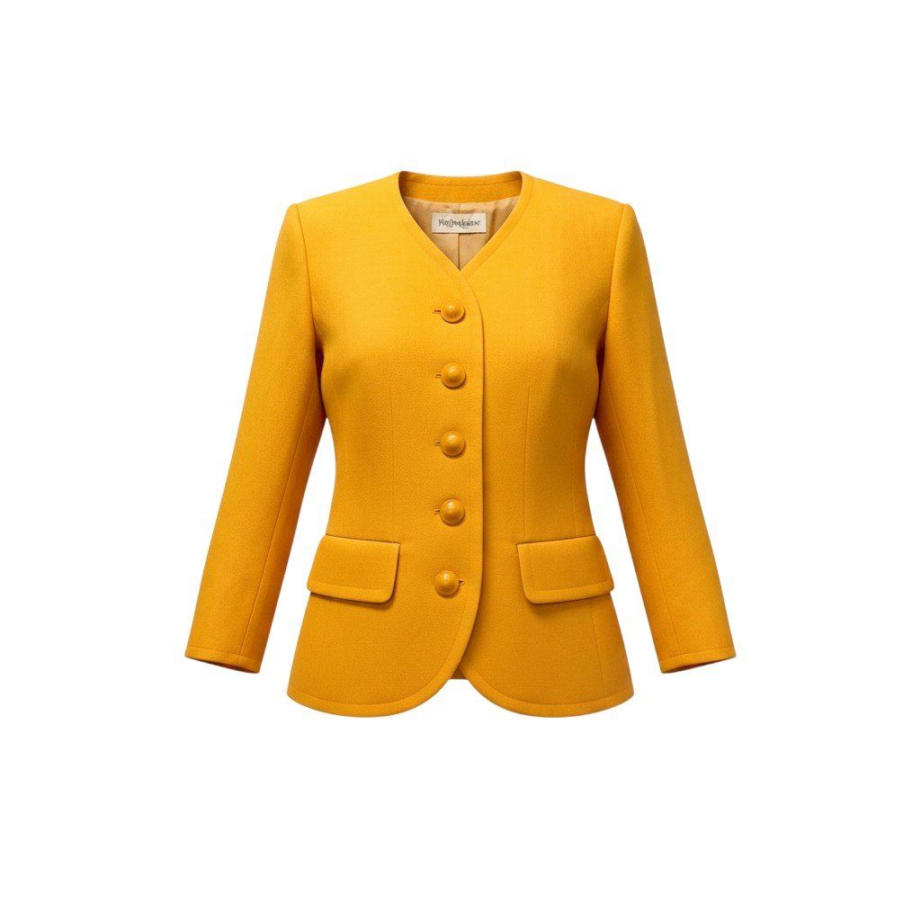 Saint Laurent Collarless Jacket Wool 36 Yellow