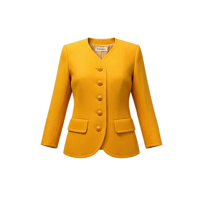 Saint Laurent Collarless Jacket Wool 36 Yellow