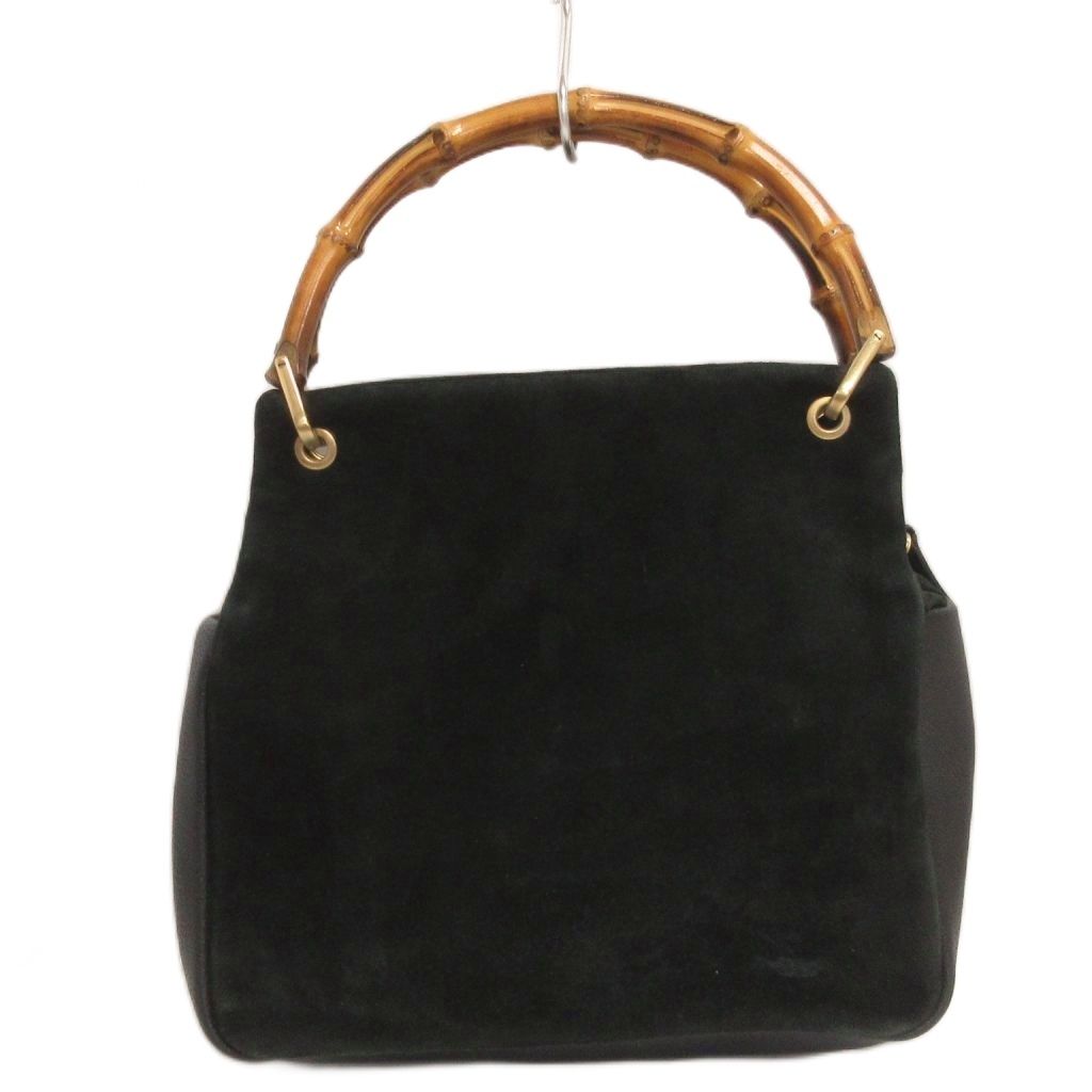 Gucci Vintage Bamboo Handle Handbag Suede 000 Black — view 3
