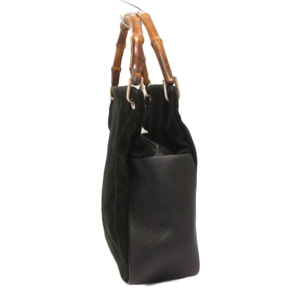 Gucci Vintage Bamboo Handle Handbag Suede 000 Black — view 2