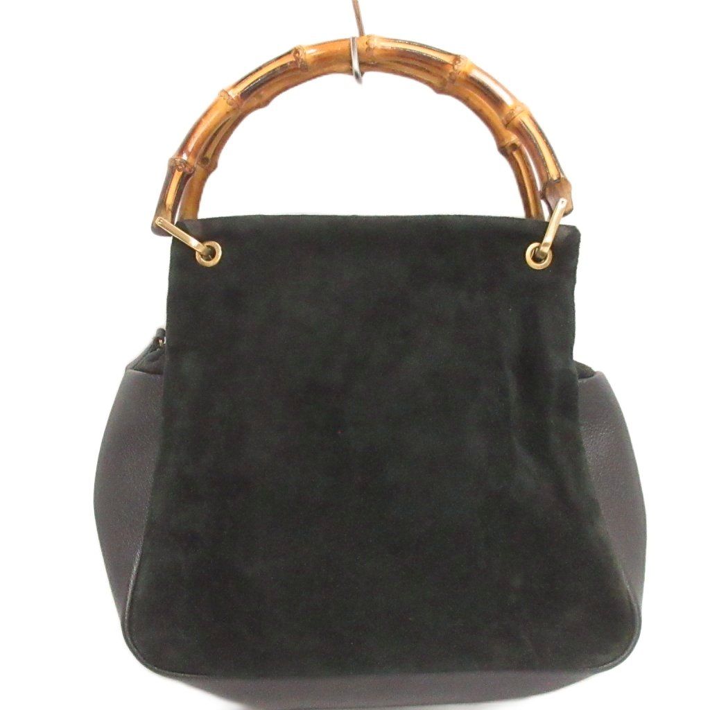 Gucci Vintage Bamboo Handle Handbag Suede 000 Black
