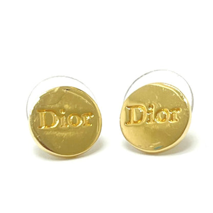 Dior Earrings Logo Round Metal Gold