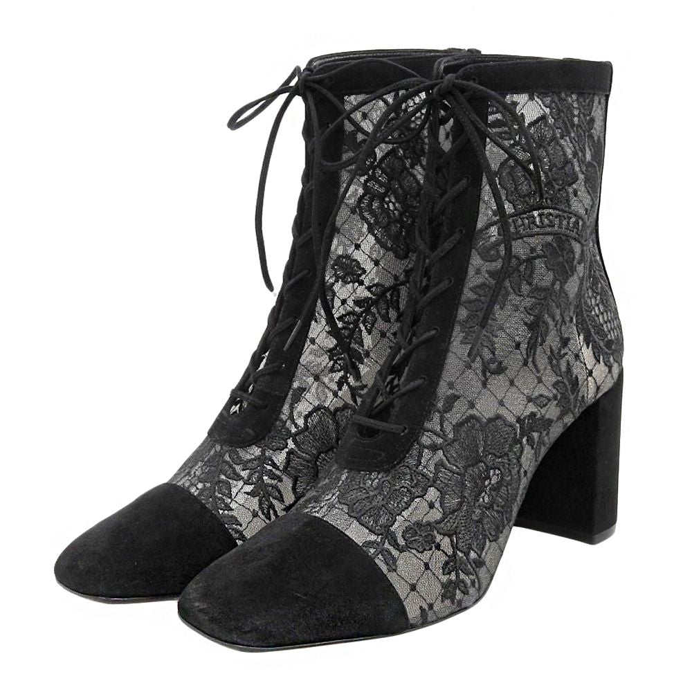 Dior Lace Embroidery Back Zip Up Boots Shoes Black Naughtily-d 39