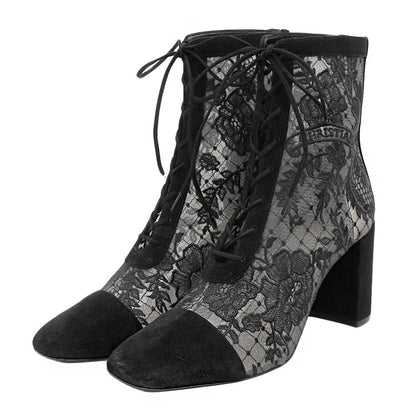Dior Lace Embroidery Back Zip Up Boots Shoes Black Naughtily-d 39