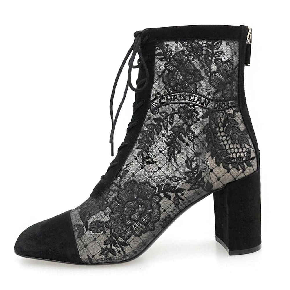 Dior Lace Embroidery Back Zip Up Boots Shoes Black Naughtily-d 39 — view 2