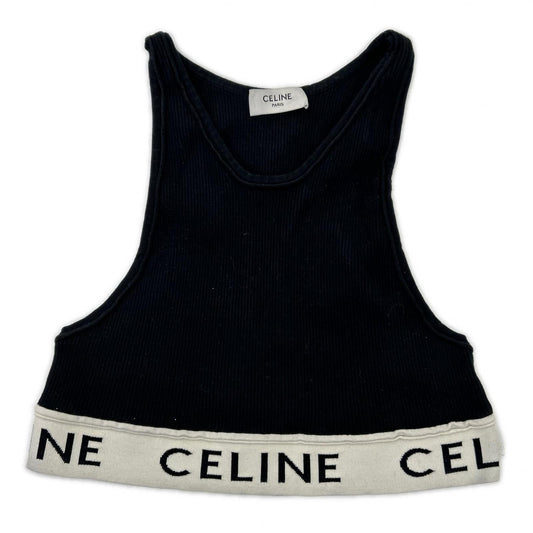 Celine Black Logo Calfskin Chic Knit Tank Top XS Sweater