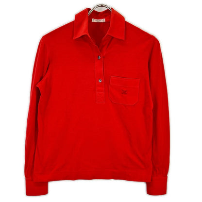 Celine Red Vintage Triomphe Embroidery Long Sleeve Polo