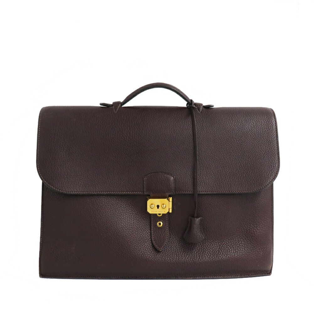 Hermes Sac A Depeches 41 Brown Togo Gold Document