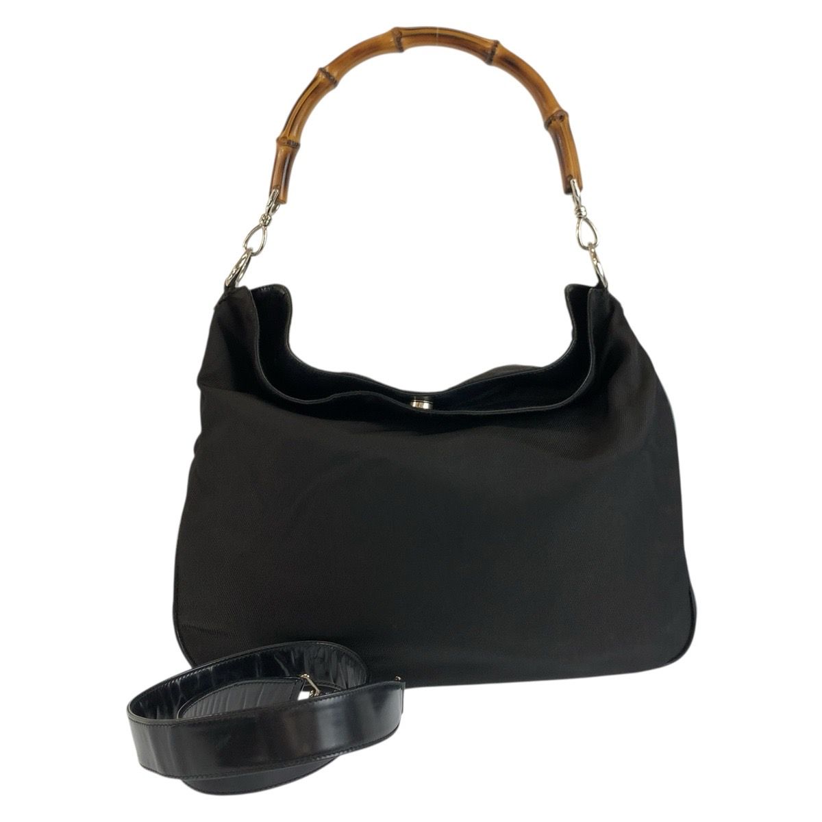 Gucci Bamboo Black Silver Nylon 001 5 2-Way Shoulder Bag