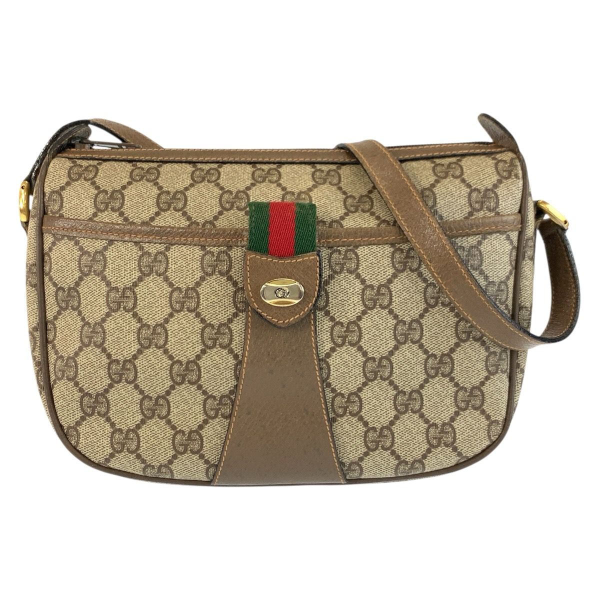 Gucci Vintage Sherry Line Beige GG Supreme Canvas Shoulder Bag Pochette