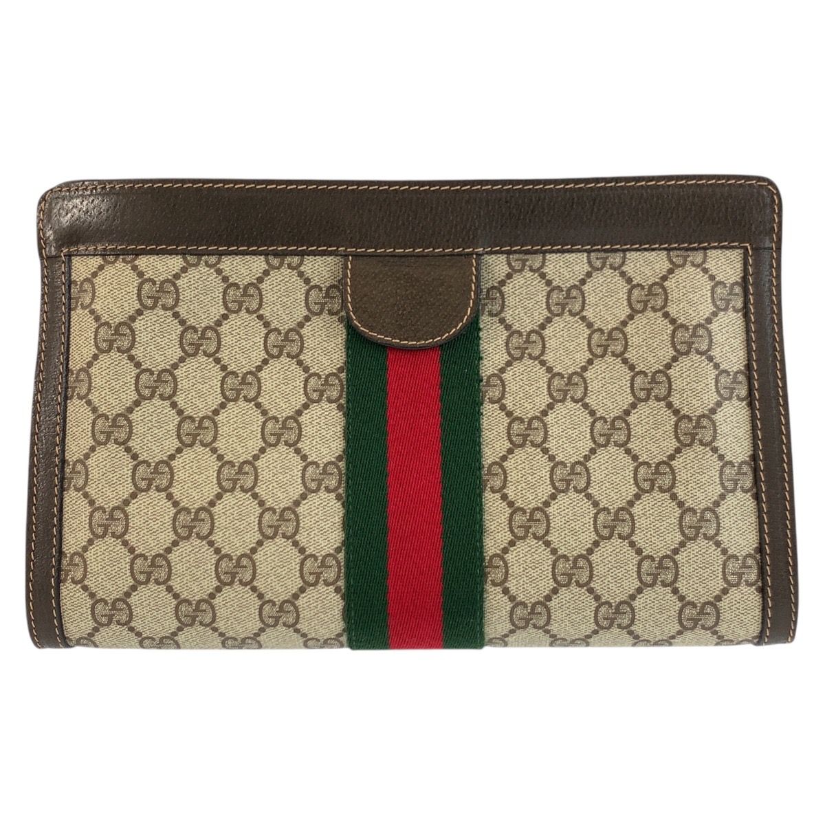 Gucci Vintage Sherry Line Beige GG Supreme Canvas Clutch Bag — view 2
