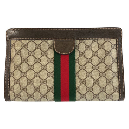 Gucci Vintage Sherry Line Beige GG Supreme Canvas Clutch Bag — view 2
