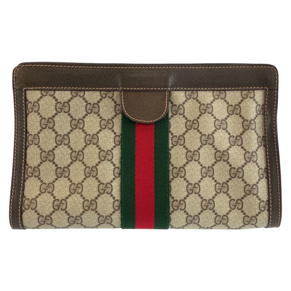 Gucci Vintage Sherry Line Beige GG Supreme Canvas Clutch Bag