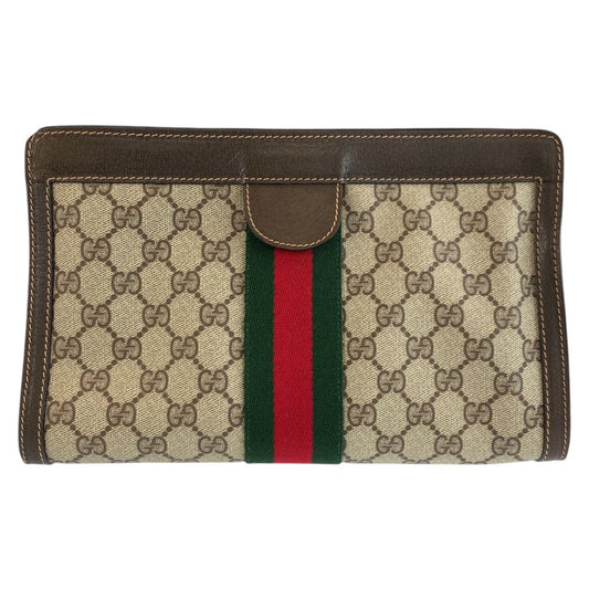 Gucci Vintage Sherry Line Beige GG Supreme Canvas Clutch Bag