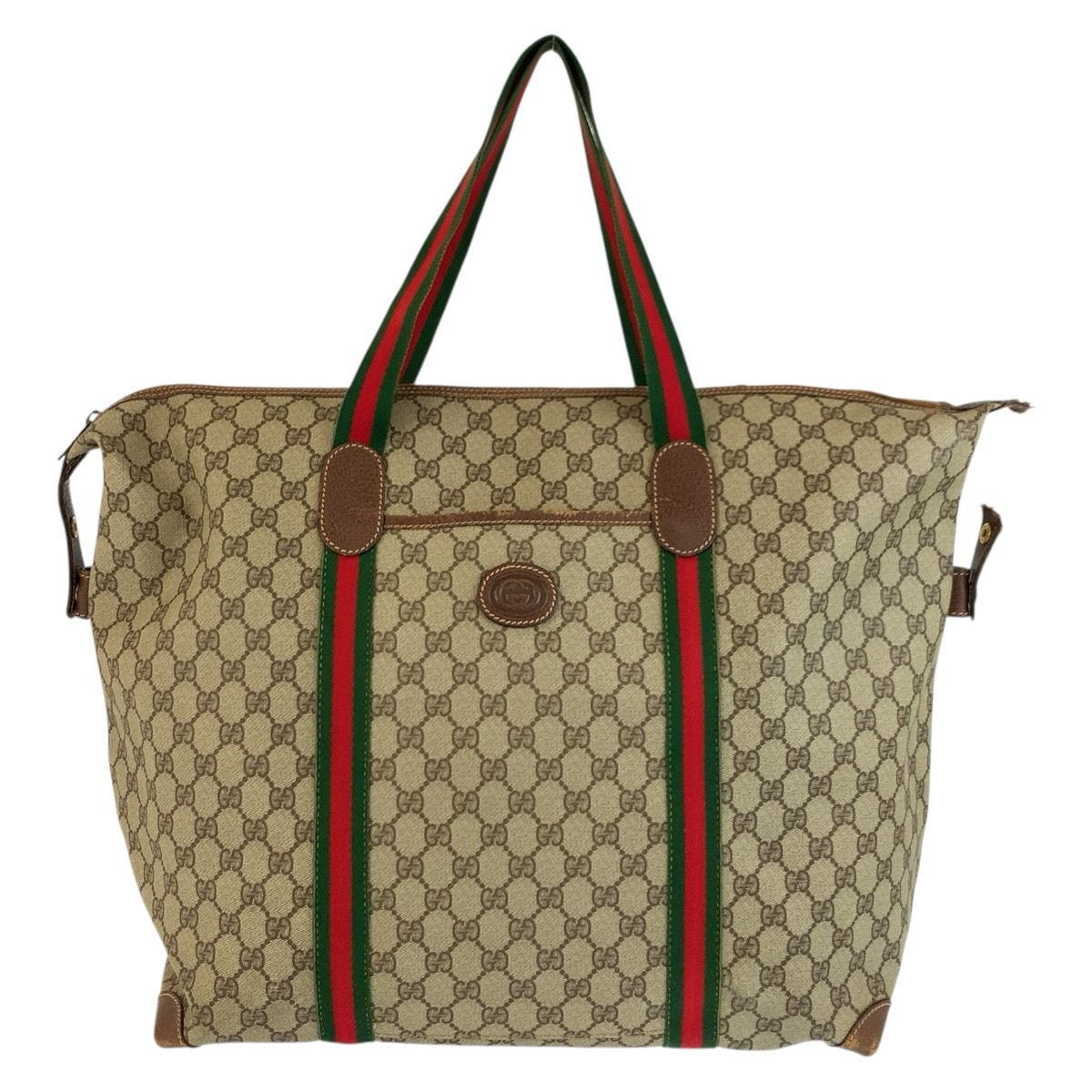 Gucci Sherry Line Beige Brown GG Supreme Canvas 002 39 Tote Boston Bag