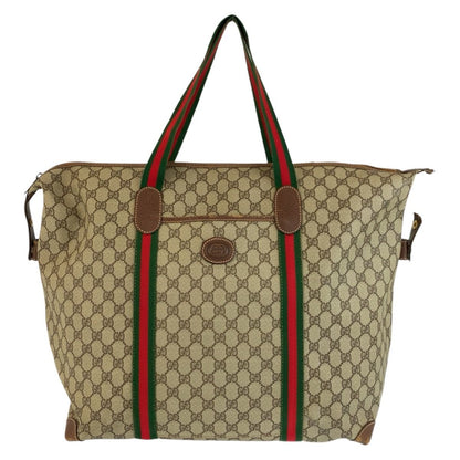 Gucci Sherry Line Beige Brown GG Supreme Canvas 002 39 Tote Boston Bag