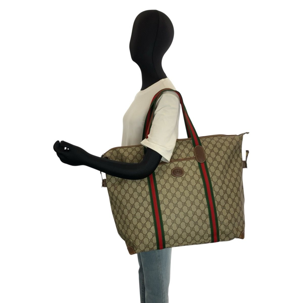 Gucci Sherry Line Beige Brown GG Supreme Canvas 002 39 Tote Boston Bag — view 7