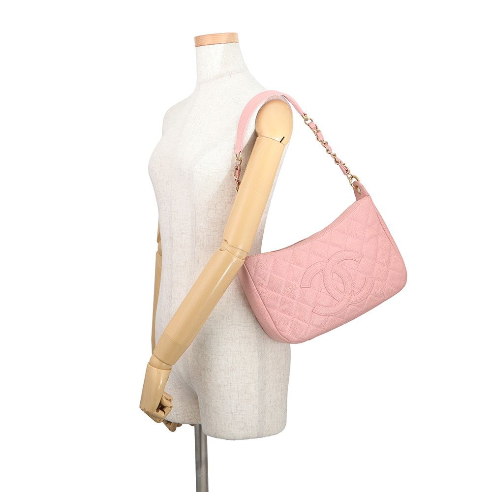 Chanel Chain Shoulder Bag Quilted CC Logo Caviar Leather — view 4