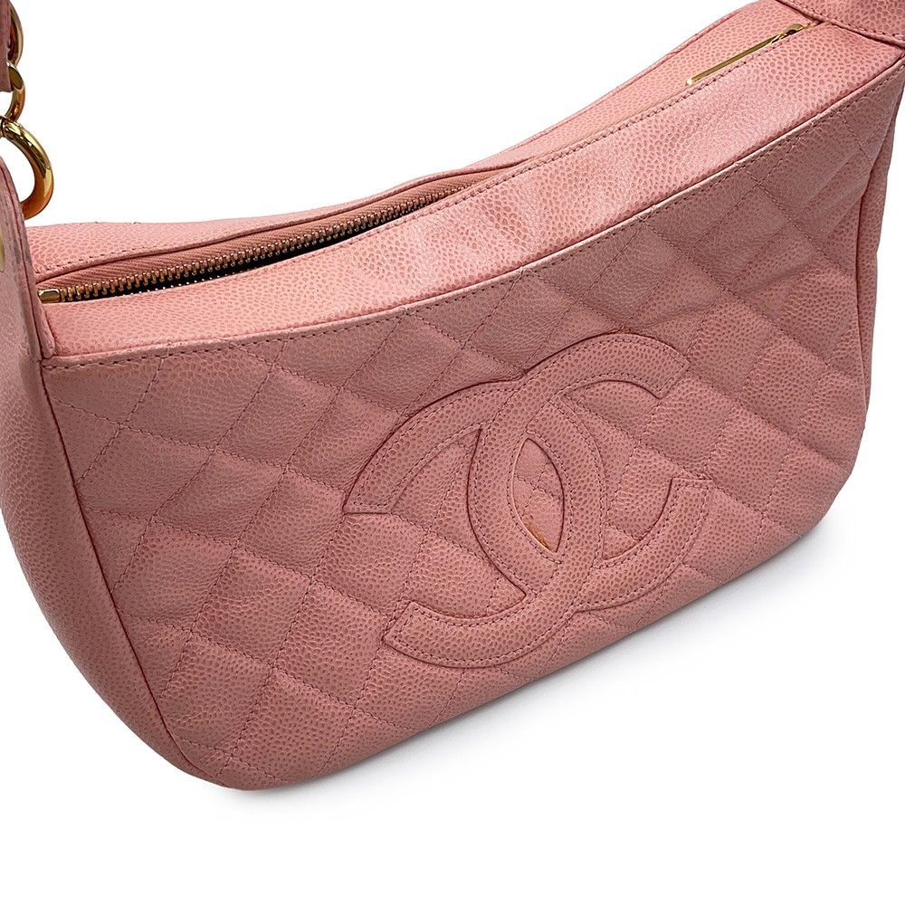 Chanel Chain Shoulder Bag Quilted CC Logo Caviar Leather — view 6