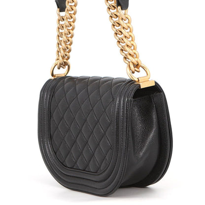 Chanel Chain Shoulder Bag Quilted CC Logo Boy Small Caviar Leather 2-Way Black — view 2