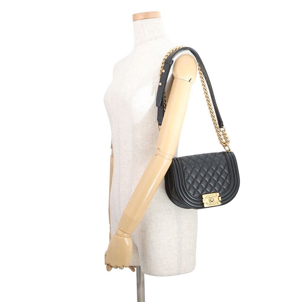 Chanel Chain Shoulder Bag Quilted CC Logo Boy Small Caviar Leather 2-Way Black — view 4