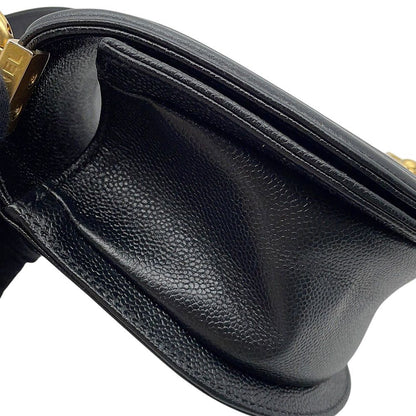 Chanel Chain Shoulder Bag Quilted CC Logo Boy Small Caviar Leather 2-Way Black — view 8