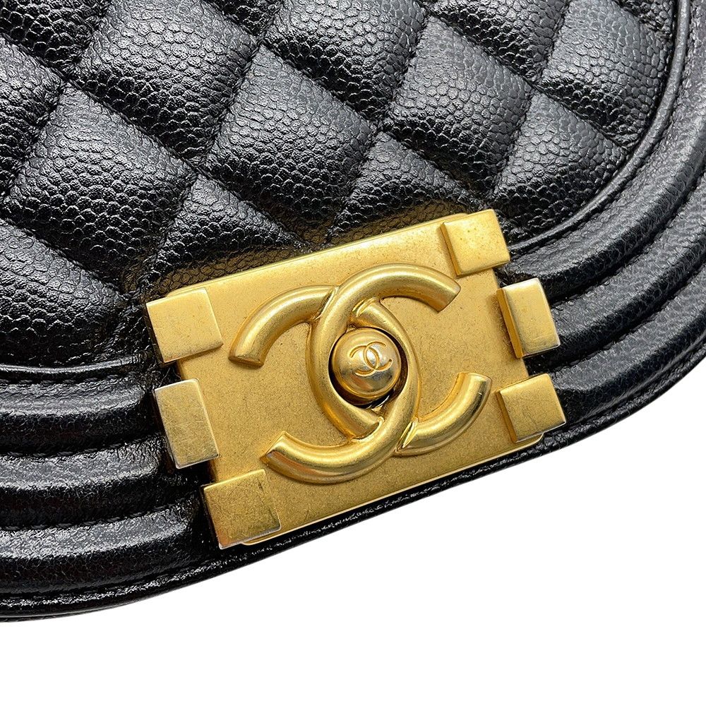 Chanel Chain Shoulder Bag Quilted CC Logo Boy Small Caviar Leather 2-Way Black — view 7