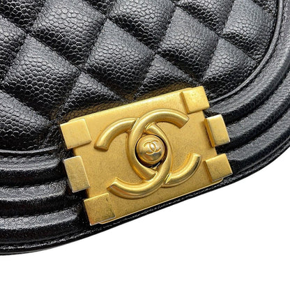 Chanel Chain Shoulder Bag Quilted CC Logo Boy Small Caviar Leather 2-Way Black — view 7