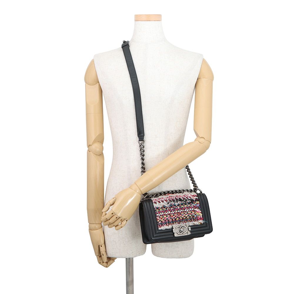 Chanel Chain Shoulder Bag Boy Small Quilted CC Logo Lambskin Tweed Black — view 5