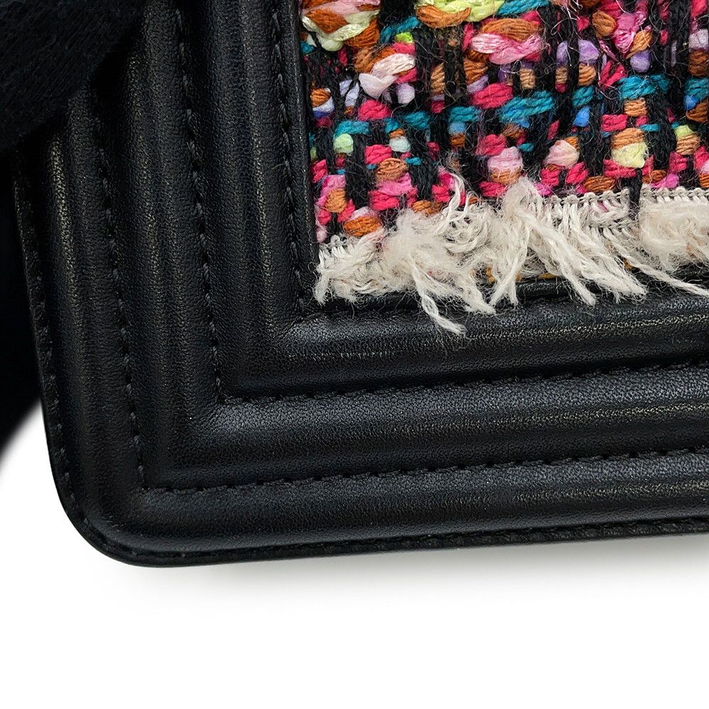 Chanel Chain Shoulder Bag Boy Small Quilted CC Logo Lambskin Tweed Black — view 8