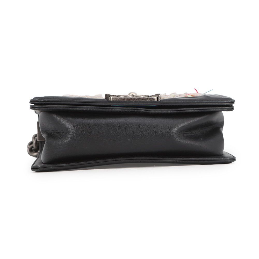 Chanel Chain Shoulder Bag Boy Small Quilted CC Logo Lambskin Tweed Black — view 3