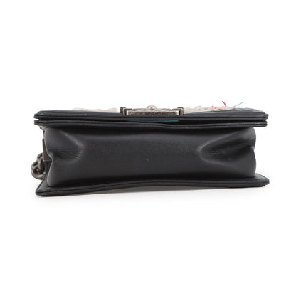 Chanel Chain Shoulder Bag Boy Small Quilted CC Logo Lambskin Tweed Black — view 3