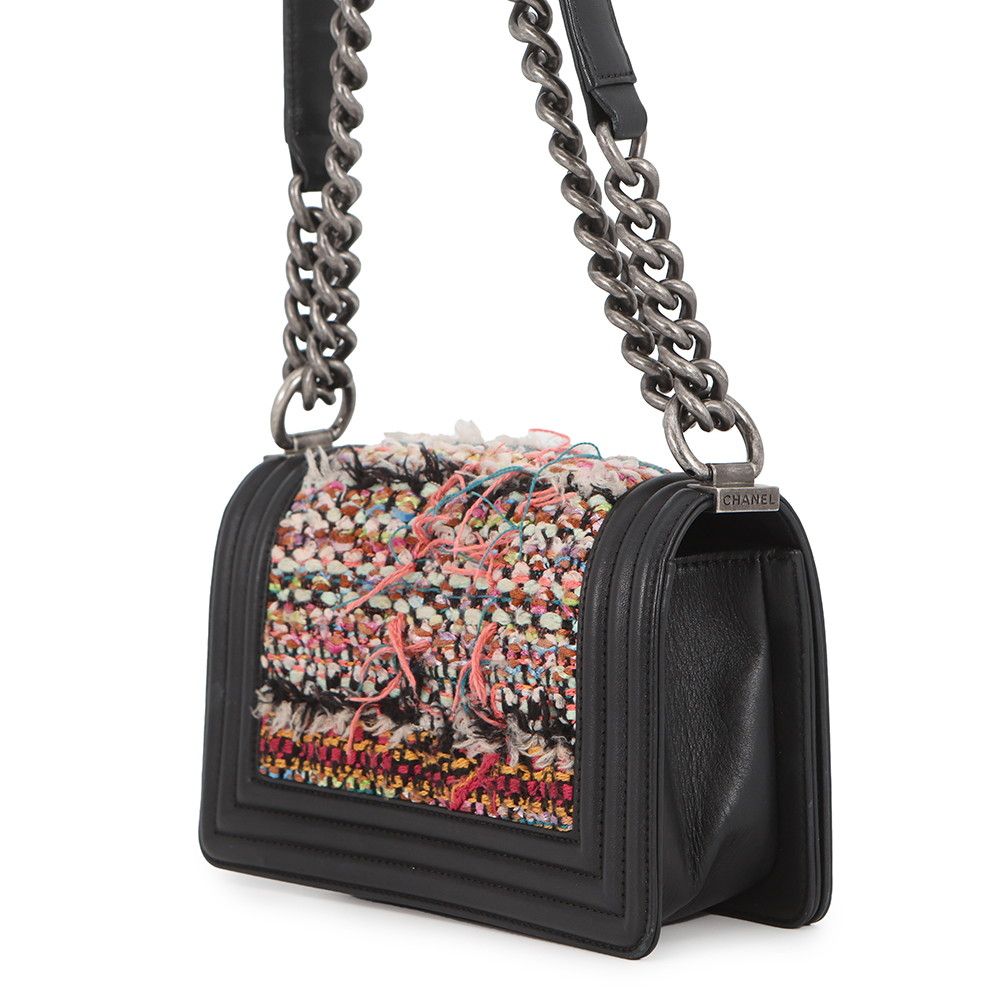 Chanel Chain Shoulder Bag Boy Small Quilted CC Logo Lambskin Tweed Black — view 2