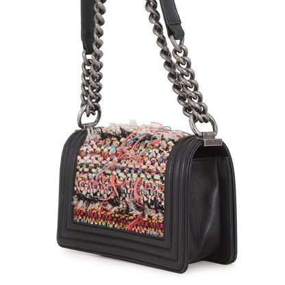 Chanel Chain Shoulder Bag Boy Small Quilted CC Logo Lambskin Tweed Black — view 2