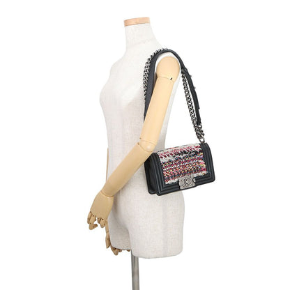 Chanel Chain Shoulder Bag Boy Small Quilted CC Logo Lambskin Tweed Black — view 4